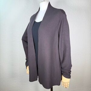 Eileen Fisher Brown Organic Cotton Open Front Cardigan Sweater Size Medium EUC